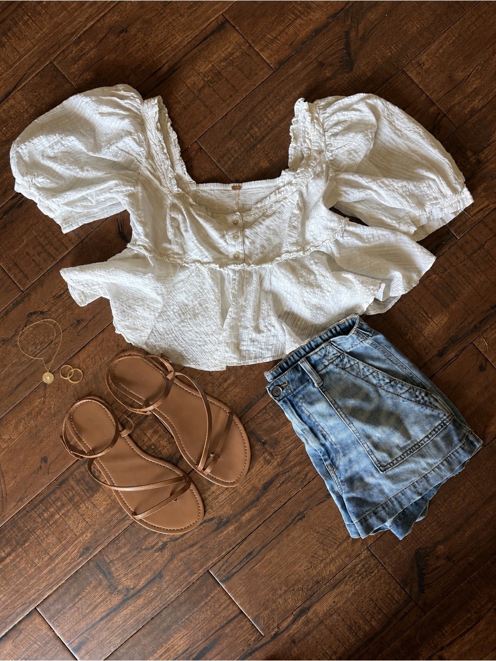 Free People Leave It To Me Top White Cotton Puff Sleeve Peplum Blouse XS